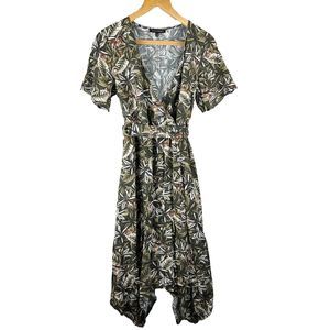 Banana Republic Tiger Print Green Wrap Dress Size 8 With Matching Belt